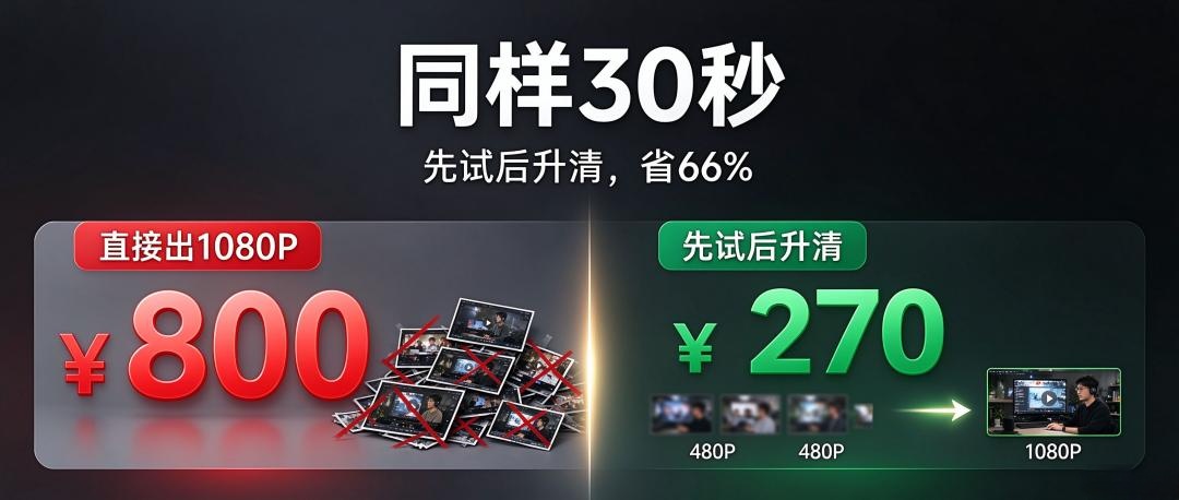 同样30秒，直接出1080P要800元，先试后升清只要270元